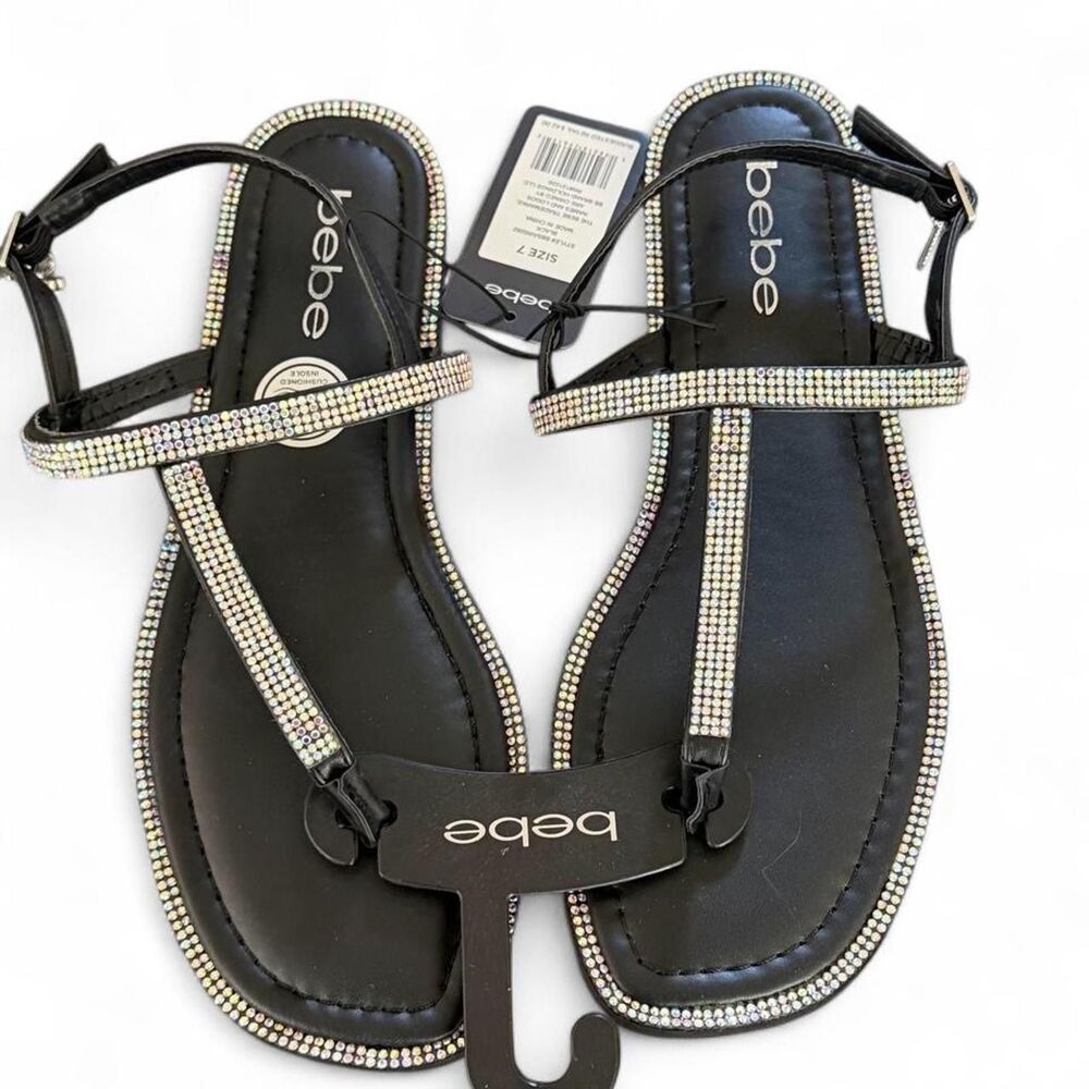 Bebe Women's Black Rhinestone Sandals Size 7